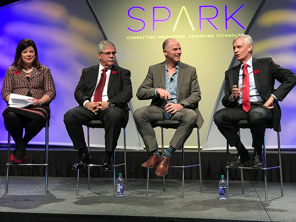 ERA Board Chair Kathy Sendall, President and CEO Capital Power Brian Vaasjo, Chief Executive of COSIA Dan Wicklum, Shell Canada President and Country Chair Michael Crothers discuss 'What the Marketplace Wants' Nov. 7 at SPARK 2017 in Edmonton.